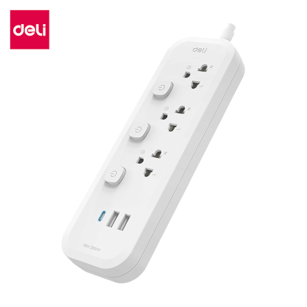 รางปลั๊กไฟ 3ช่อง 2USB 1TYPEC DELI CT492-GR-01 ความยาวสาย 3 เมตร